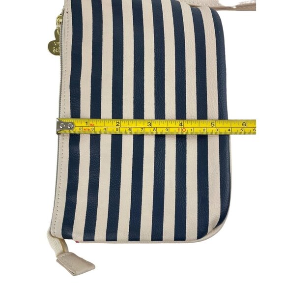 Betsey Johnson Bow-Nanza Wristlet Red Bow Gold Accents Blue Striped - Picture 10 of 11